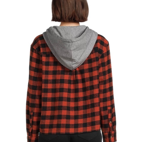 TIME and TRU Womens Flannel Hoodie Shirt Cropped Size Medium 8-10 Pockets New - Picture 7 of 8